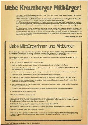 Flugschrift: Liebe Kreuzberger Mitbürger! 1981