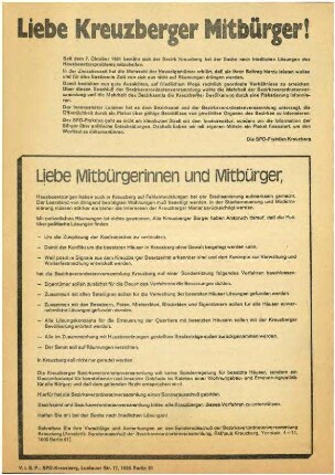 Flugschrift: Liebe Kreuzberger Mitbürger!               1981
