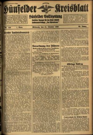 Erste Ausgabe vom Mittwoch, den 21. Oktober 1936.
