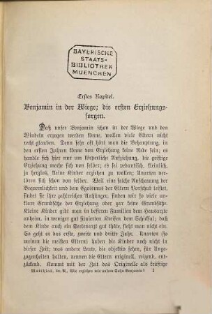 Wie erziehen wir unsern Sohn Benjamin? : ein Buch für deutsche Väter und Mütter