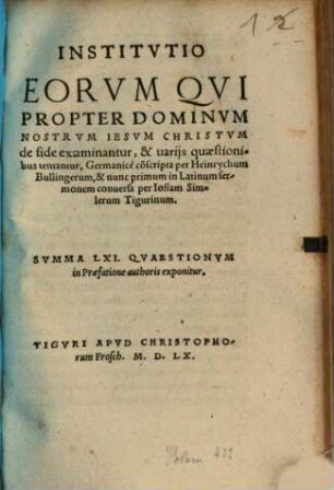 Institutio eorum qui propter Dominum nostrum Iesum Christum de fide examinantur