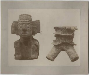 Eine Tonfigur und ein Bruchstück eines Keramikgefäßes (?).