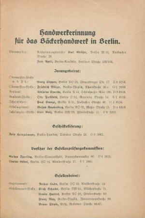 Handwerkerinnung für das Bäckerhandwerk in Berlin (Vorstand)