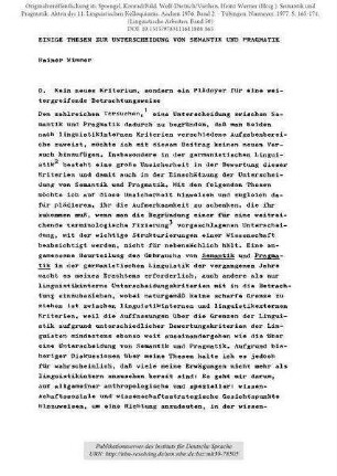 Einige Thesen zur Unterscheidung von Semantik und Pragmatik