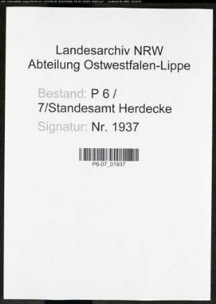 Sterberegister Standesamt Herdecke