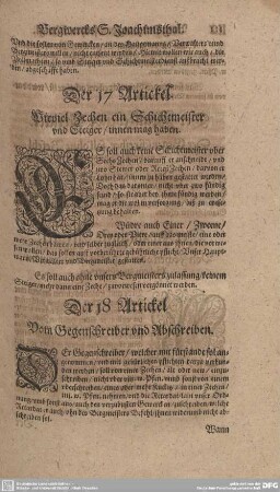 Der 17. Artickel. Wieviel Zechen ein Schichtmleister und Steiger/ innen mag haben.