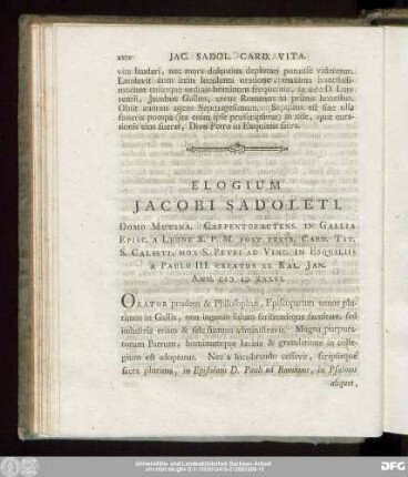 Elogium Iacobi Sadoleti.