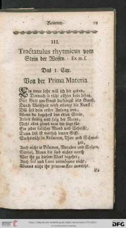 III. Tractatulus rhytmicus vom Stein der Weisen