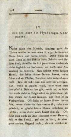 IV. Einiges über die Psychologia Comparata