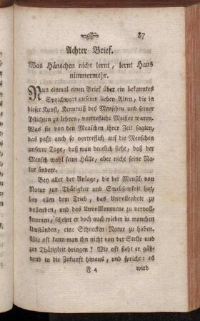 Achter Brief. Was Hänschen nicht lernt, lernt Hans nimmermehr.