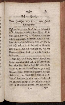 Achter Brief. Was Hänschen nicht lernt, lernt Hans nimmermehr.