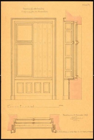 Herrschaftliches Wohnhaus, Belmsdorf Umbau: Aufriss, 2 Schnitte der Fensterläden, Maßstabsleiste