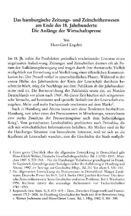 Das hamburgische Zeitungs- und Zeitschriftenwesen am Ende des 18. Jahrhunderts : die Anfänge der Wirtschaftspresse