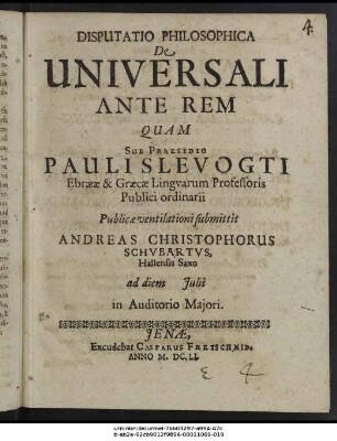 Disputatio Philosophica De Universali Ante Rem