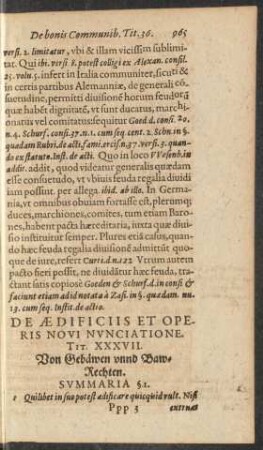 De Aedificiis Et Operis Novi Nunciatione. Tit. XXXVII. Von Gebäwen unnd Bawrechten.