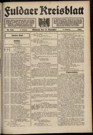 Zweite Ausgabe vom Mittwoch, den 15. November 1911.