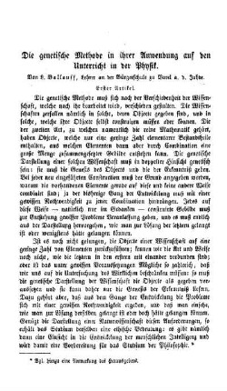 Die genetische Methode in ihrer Anwendung auf den Unterricht in der Physik : erster Artikel