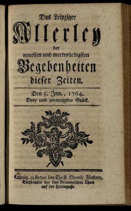 Den 5. Jun., 1764. Drey und zwanzigstes Stück.