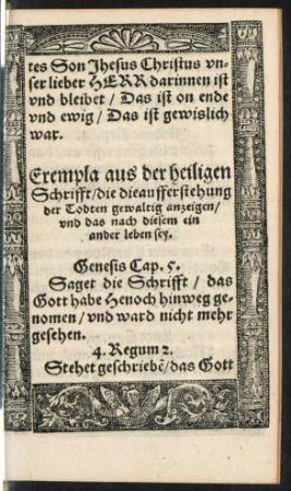 Exempla aus der heiligen Schrifft/ die die aufferstehung der Todten gewaltig anzeigen ...