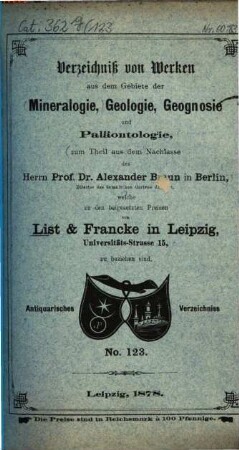 Lager-Verzeichnis, 123. 1878