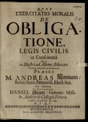 Exercitatio mor. de obligatione legis civilis in conscientia