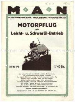 Motorpflug mit Leicht- und Schwerölbetrieb