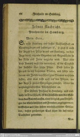 Zehnte Nachricht. Prospecte in Hamburg