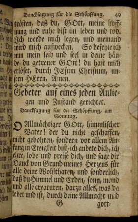Dancksagung für die Schöpffung, am Sonntag. - Gebät um die Früchte des Landes.