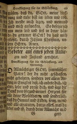 Dancksagung für die Schöpffung, am Sonntag. - Gebät um die Früchte des Landes.
