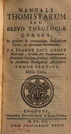 Manvale Thomistarvm Sev Brevis Theologiae Cvrsvs. 3