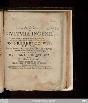 Dissertatio Moralis De Cvltvra Ingenii