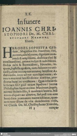 XX. In funere Joannis Christophori Dn. M. Christophori Neandri filioli