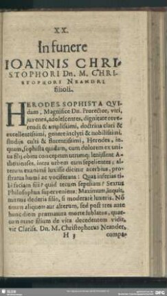 XX. In funere Joannis Christophori Dn. M. Christophori Neandri filioli