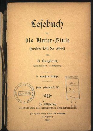 Lesebuch für die Unter-Stufe : zweiter Teil der Fibel