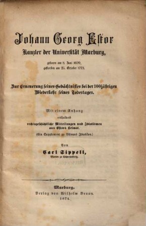 Johann Georg Estor, Kansler der Universität Marburg