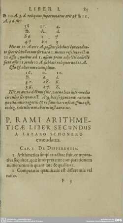 P. RAMI ARITHMETICAE LIBER SECUNDUS A LAZARO SCHONERO emendatus.