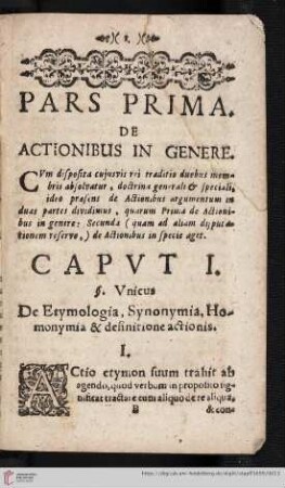 Caput I. De Etymologia, Synonymia, Homonymia & definitione actionis