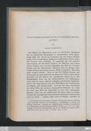 Das Futuwwa-Rittertum Des Islamischen Mittelalters Von Franz Taeschner