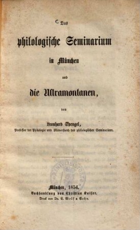 Das philologische Seminarium in München und die Ultramontanen