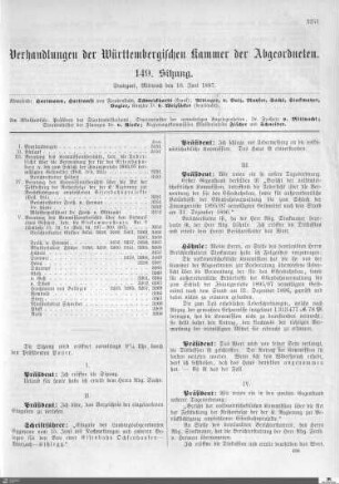 149. Sitzung, Stuttgart, 16.6.1897