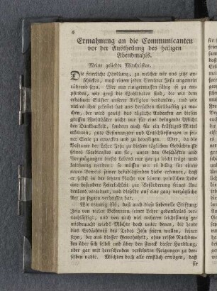 Ermahnung an die Communicanten vor der Austheilung des heiligen Abendmahls.