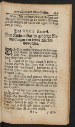 Das XXVII. Capitel. Zum Kuchen-Garten gehörige Anmerckungen von denen Wurtzel-Gewächsen.