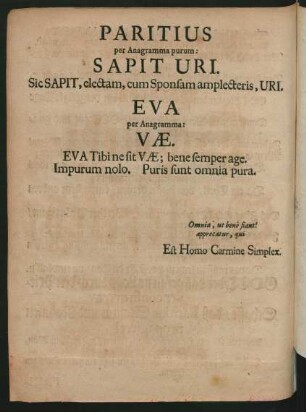 Paritius per Anagramma purum ...