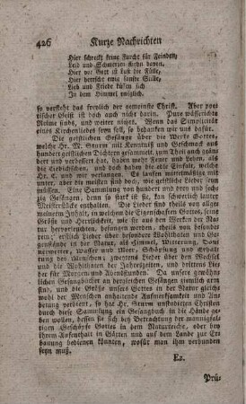 Sammlung geistlicher Gesänge über die Werke Gottes in der Natur.