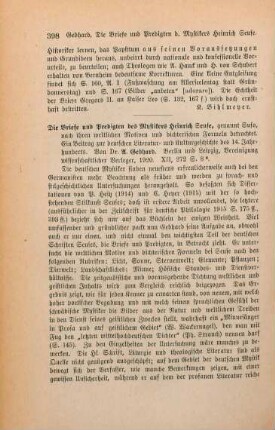398-399 [Rezension] Gebhard, Adam, Die Briefe und Predigten des Mystikers Heinrich Seuse, gen. Suso, nach ihren weltlichen Motiven und dichterischen Formeln betrachtet