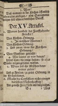 Der XV. Artickel