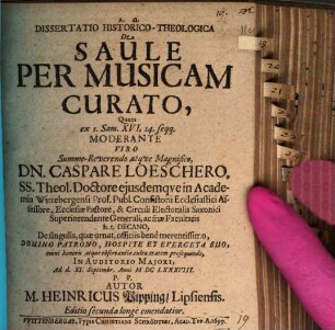 Dissertatio historico-theologica de Saule per musicam curato