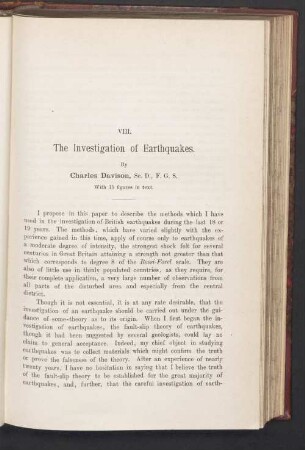 VIII. The Investigation of Earthquakes