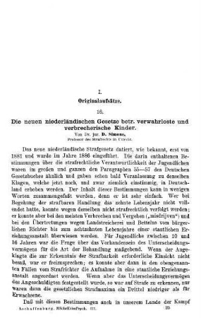 385-397, Die neuen niederländischen Gesetze betr. verwahrloste und verbrecherische Kinder