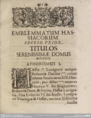 Sectio Prior, Titulos Serenissimae Domus Explicans